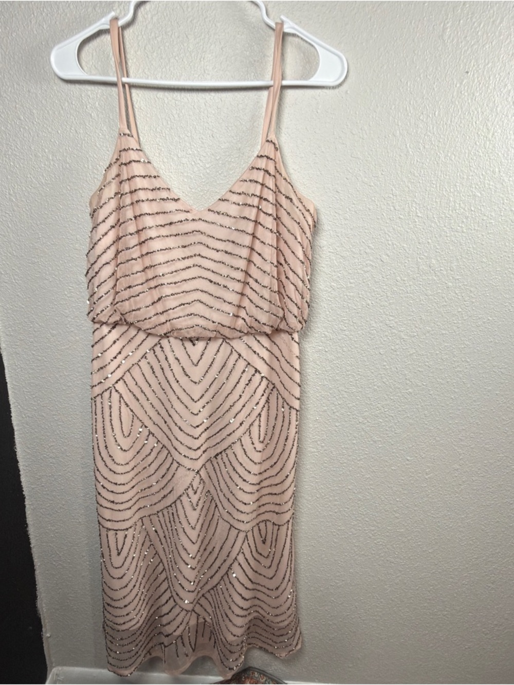 Adrianna Papell Blush Pink Beaded Midi Dress